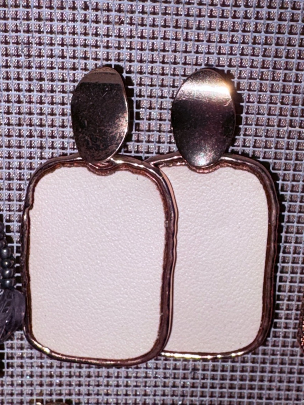 Cream Leather Drop Earrings with Rose Gold Trim